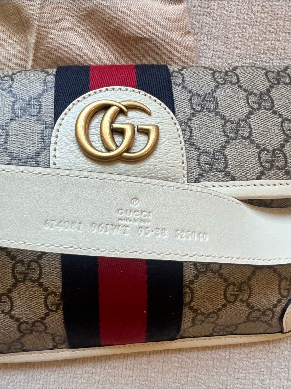 New GG Supreme Monogram Web Small Ophidia Belt Bag 95 38 Beige Ebony White - Picture 10 of 12
